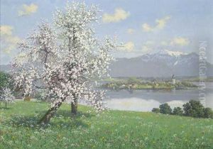 Obstblute Am Chiemsee - Blick Auf Die Fraueninsel Obstblute Am Chiemsee - Blick Auf Die Fraueninsel