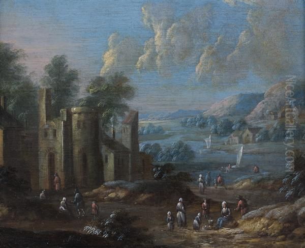 Paysage Fluvial Avec Scene De Marche - view 1