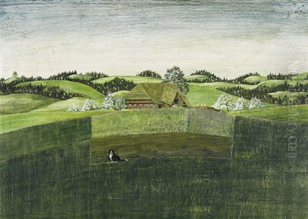 Hugelige Landschaft Mit Hund Und Gehoft - view 1