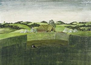 Hugelige Landschaft Mit Hund Und Gehoft Hugelige Landschaft Mit Hund Und Gehoft