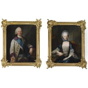 Portrait Of Graf Carl Sigismund Von Arnim, Wearing A Waistcoat With Cuirass And The Blue Sash Of The Russian Order Of Saint Andrew (+ Portrait Of His Wife, Charlotte Henriette Grafin Of Hoym, In