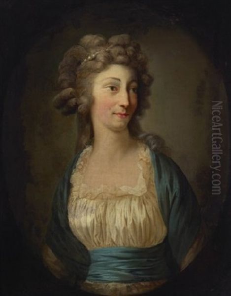 Portraet Af Prinsesse Louise Augusta Af Danmark Ifort Hvid Laegget Kjole Med Sjal Og Livband Af Blat Silke, Lokket, Let Pudret Frisure Med Perlesnore - view 1