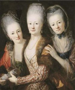 Group Portrait Of The Daughters Of Johann Julius Von Vieth Und Glossenau: Juliane Corline, Sophie Juliane Elisabeth And Juliane Charlotte, In Lace Lined Dresses