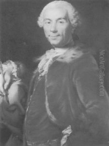 Portrait Of An Artist, Wearing A Red Velvet Waistcoat And Coat Trimmed With Fur, His Right Hand Resting On A Classical Bust