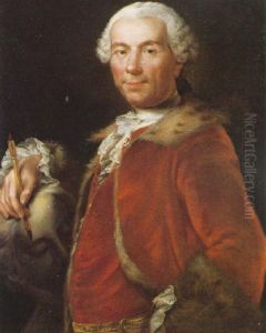 Portrait Of An Artist Wearing A Red Velvet Waistcoat And Coat Trimmed With Fur, His Right Hand Holding A Crayon by Anton Graff
