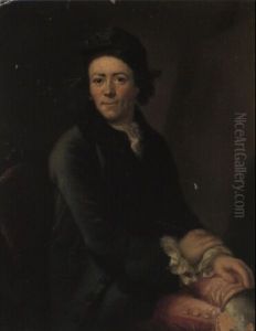 Portrait De L'artiste Assis Vetu D'une Veste Verte... Et Tenant Un Porte-craie