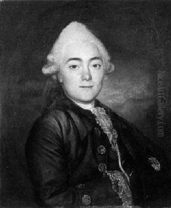 A Portrait Of A Gentleman, Half Length, Wearing A Blue Coat W/a Lace Cravat And Cuffs, Turned To The Right by Anton Graff