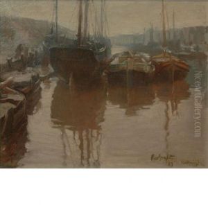 Boats In Harbor, Katwijk Aan Zee, Holland by Robert Wadsworth Grafton