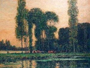 Wooded River Scene With Cattle Wooded River Scene With Cattle