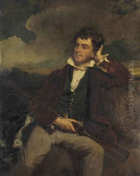 Portrait Of A Gentleman In A Landscape, With A Shotgun And A Springer Spaniel At His Side - view 1