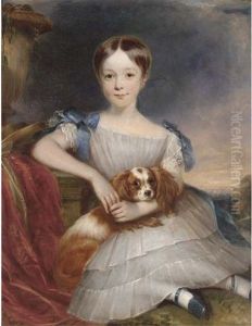 Portrait Of A Boy (sir John Pitfield Bt.?), Seated Full-length, In A White Dress With Blue Ribbons, A Toy Spaniel On His Lap, A Landscape Beyond
