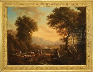 Paysage Montagneux A La Riviere Avec Une Bergere Et Son Troupeau by Victor de Grailly