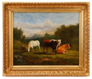 Pastoral Landscape With Cattle, Goat And Horse by Victor de Grailly