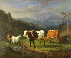 Cattle And Goats By A Stream by Victor de Grailly