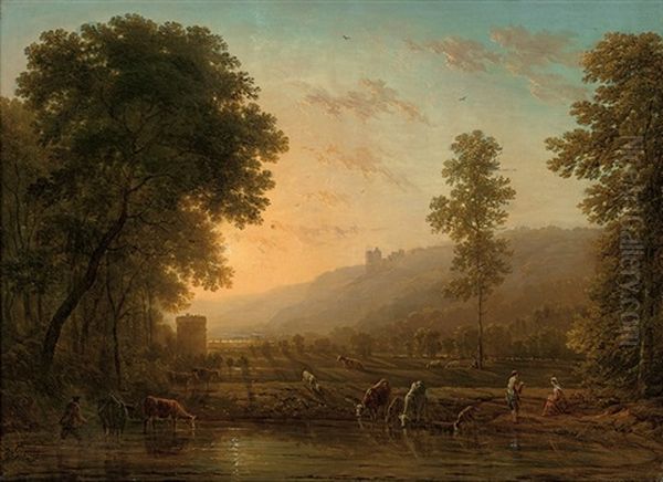 Watering Cattle At Dusk - view 1