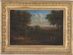 Valley Landscape With Three Figures by Victor de Grailly