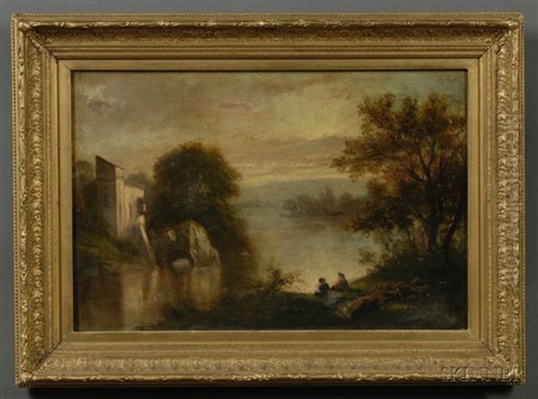 Lake George View With Figures And Buildings - view 1