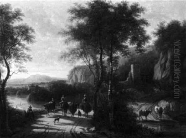 Travelers With Livestock On The Road Overlooking The Bay - view 1