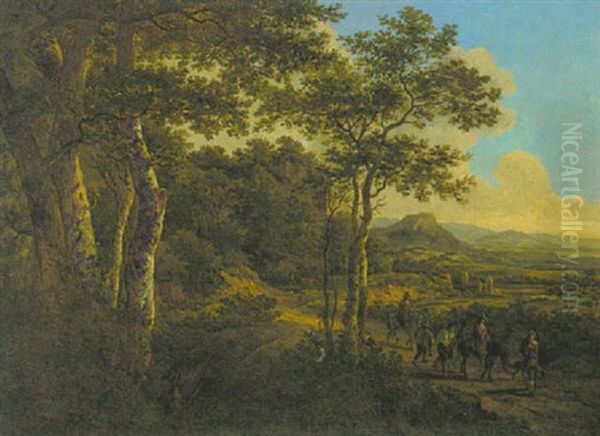 Waldlandschaft Mit Rehen Und Jagern Auf Dem Weg Vorn Rechts - view 1
