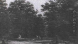 Horse And Riders In The Park by Victor de Grailly