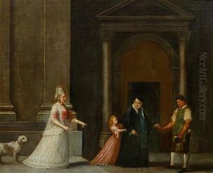 Figures In A Kitchen Interior by Lorenzo Gramiccia