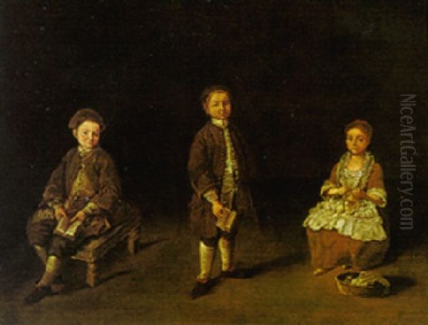 A Portrait Of Three Children In An Interior - view 1
