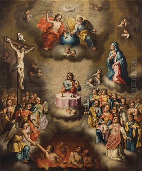 Die Hl. Dreieinigkeit Und Die Heiligen Fursprecher Fur Die Armen Seelen Im Fegefeuer: Jesus Christus Mit Der Eucharistie - view 1