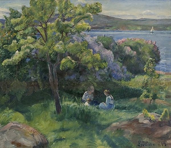 Woman And Children In Summer Landscape - view 1