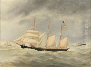 Trois-mats Et Paquebot En Mer, Le Havre 1911 by Eugene Grandin