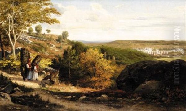 Travellers In The Roman Campagna With The Aqueduct Of Claudio Beyond - view 1