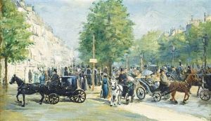 A Busy Day On The Champs Elysees, Paris by Edmond Georges Grandjean