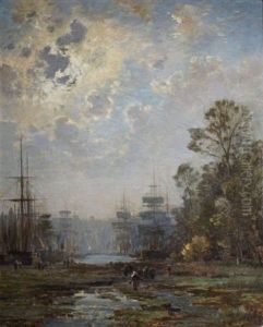 Port Et Voiliers Le Soir by Grandsire, Pierre Eugene