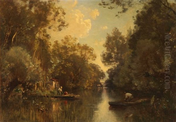 Flusslandschaft Mit Zwei Booten - view 1