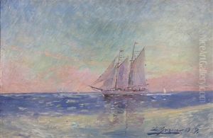 A Three Masted Schooner by Luis Graner y Arrufi