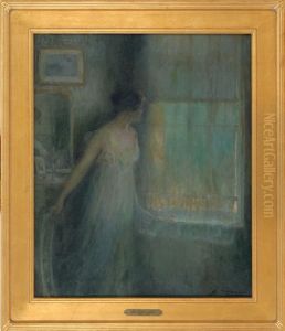 Portrait Of A Woman Peering Out A Window by Luis Graner y Arrufi