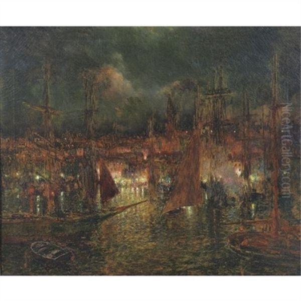 Nocturnal View Of A Port - view 1