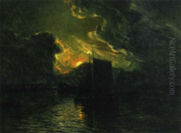 A Port Scene At Sunset With A Fishing Boat In The Foreground - view 1