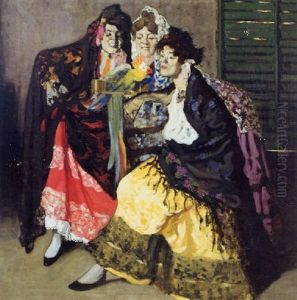 Three Spanish Women With A Parrot by Luis Graner y Arrufi