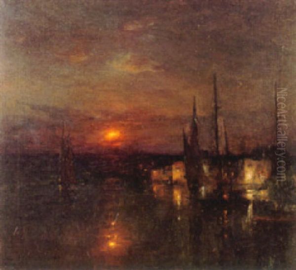 A Harbor Scene At Dusk - view 1