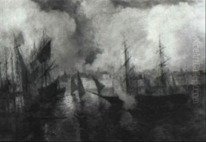 Fire In The Harbor by Luis Graner y Arrufi