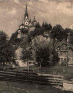 Landschaft Mit Kirche Am Felsen by Ernst Graner