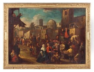 Scena Di Mercato Con Spettacolo Di Burattini by Giovanni Michele Graneri