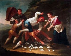 Streit Unter Kartenspielern (+kartenspieler Vor Einer Taverne; Pair) by Giovanni Michele Graneri