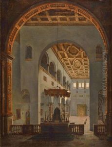 Vue Presumee De L'interieur De L'eglise Saint-paul-hors-les-murs A Rome by Francois Marius Granet