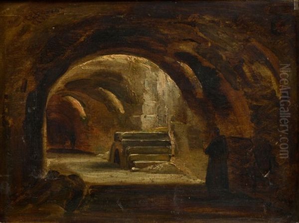 Moine Lisant A L'interieur D'une Grotte - view 1