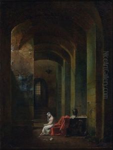 Jeune Fille Se Recueillant Dans L'eglise Souterraine De San Martino In Monte, Rome by Francois Marius Granet