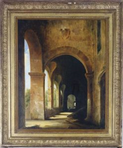 A Cloister With A Gardener Wheeling A Barrow A Cloister With A Gardener Wheeling A Barrow