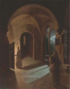Monks On The Terrace Of The Certosa In Capri by Francois Marius Granet
