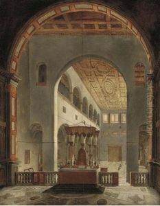 Interior Of Santi Quattro Coronati, Rome, Looking West From Behind The Altar by Francois Marius Granet