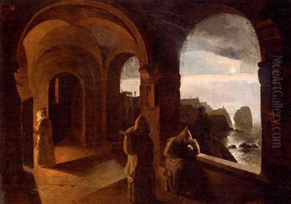 Monks On The Terrace Of The Certosa In Capri - view 1